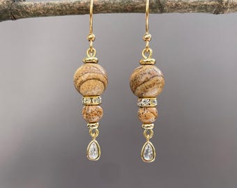 Picture Jasper Dangle Earrings: Earth-Toned Crystal Jewelry