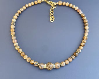 Elegant gemstone chocker, jasper necklace, earthtone choker, New York necklace, beige necklace, gifts for her
