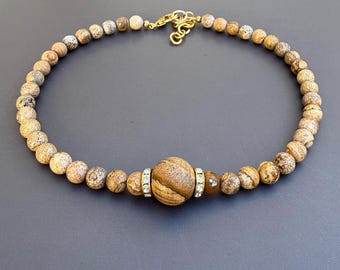 Beige minimalist chocker, picture Jasper chocker, earthy necklace, gifts for her