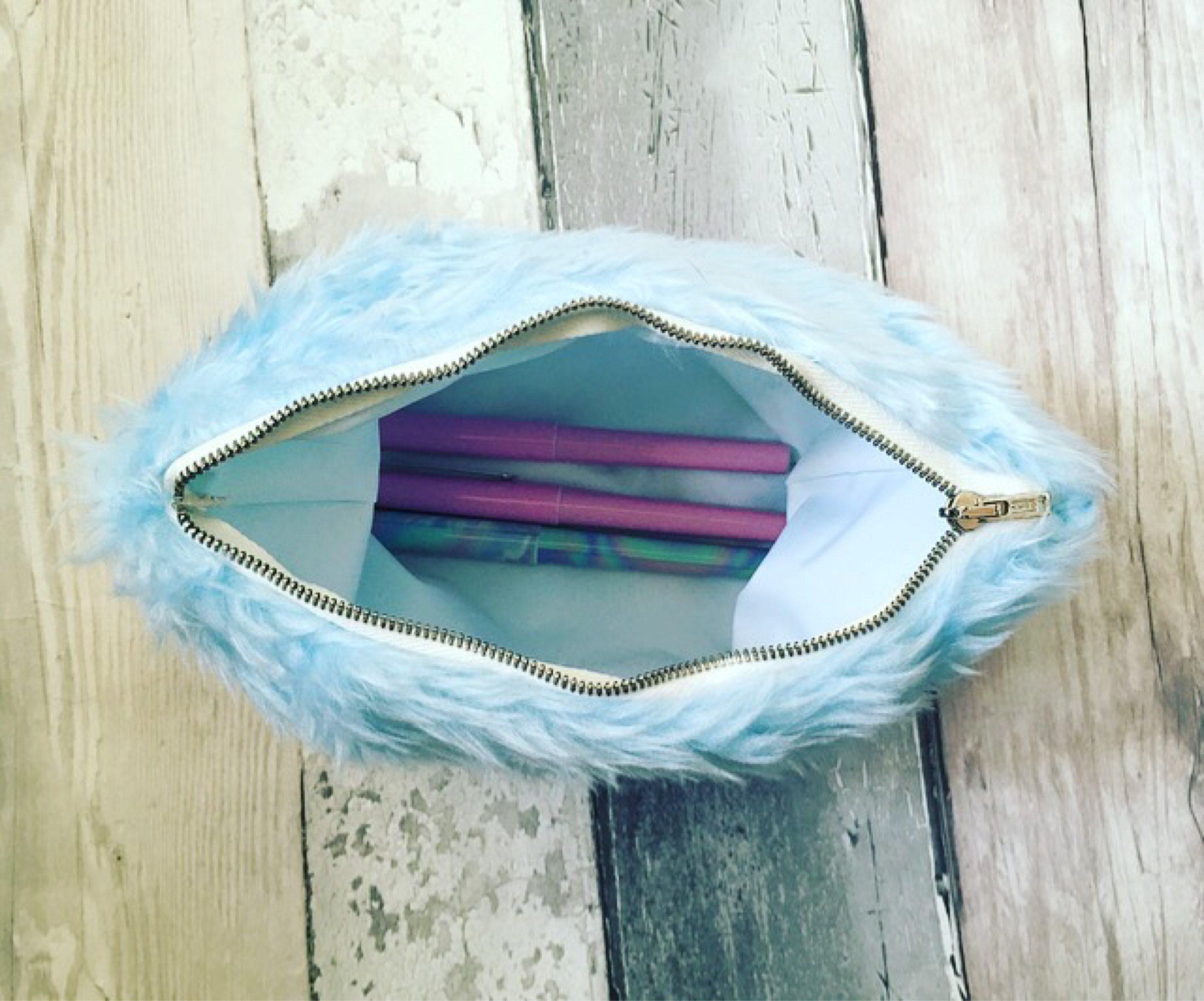 Fluffy pencil case ice blue pencil case Etsy