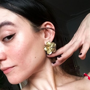 Handmade Brass Sakura Flower Stud Earrings, Special Gift for Her, Flower Earrings, Elegance Earrings, Bridal