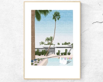 Poster poster graphic design architecture illustration minimalist Palm Springs colored pencil summer time