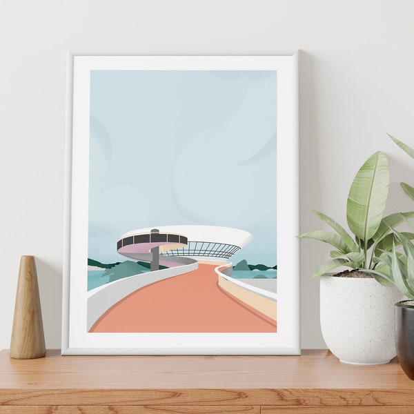 Affiche poster graphic design architecture illustration minimalist Oscar Niemeyer Niteroi museum