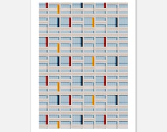 Cartel diseño gráfico arquitectura ilustración Le Corbusier Marsella Ciudad Radiante