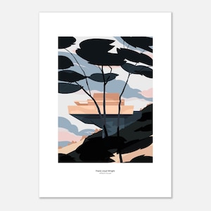 Maison Affleck Frank Lloyd Wright Illustration - Minimalist Architecture Fine Art Print