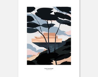 Ilustración de Frank Lloyd Wright sobre la Casa Affleck - Impresión artística de arquitectura minimalista