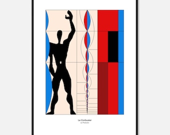 Póster clásico en papel mate, enmarcado en madera_diseño gráfico, ilustración arquitectónica, minimalista, Modulor de Le Corbusier
