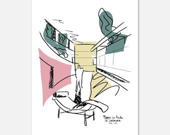Póster de bellas artes: Proyecto Maison La Roche inspirado en Le Corbusier - Impresión Giclée vibrante