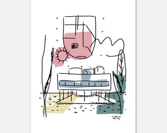 Póster de bellas artes: Proyecto Villa Savoye inspirado en Le Corbusier - Vibrante impresión Giclée