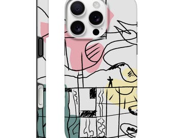 Funda duradera para iPhone, diseño gráfico, arquitectura, ilustración, minimalista, Chandigarh, Le Corbusier