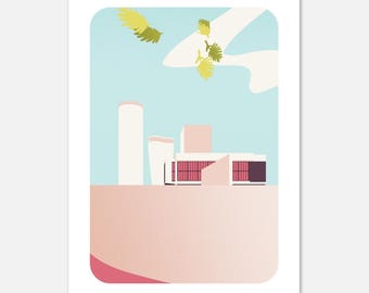 Cartel diseño gráfico arquitectura ilustración minimalista Fachada Cité Radieuse Le Corbusier