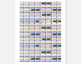 Cartel diseño gráfico arquitectura ilustración minimalista Fachada Cité Radieuse Le Corbusier