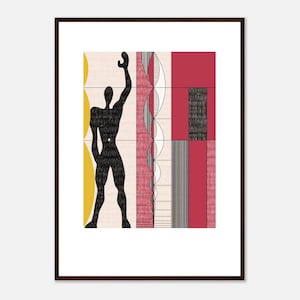 Póster clásico en papel mate enmarcado en madera_Diseño gráfico arquitectura ilustración minimalista Le Corbusier lápiz de color Modulor