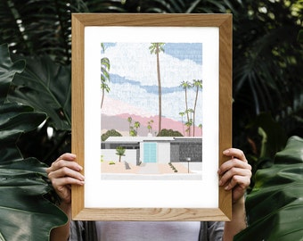 Poster poster graphic design architecture illustration minimalist Palm Springs colored pencil usa road trip