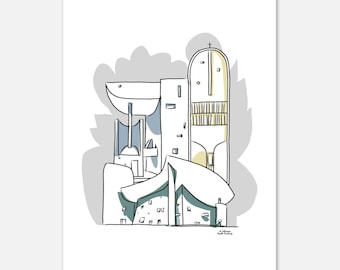 Cartel de bellas artes: Proyecto Ronchamp inspirado en Le Corbusier - Impresión Giclée vibrante
