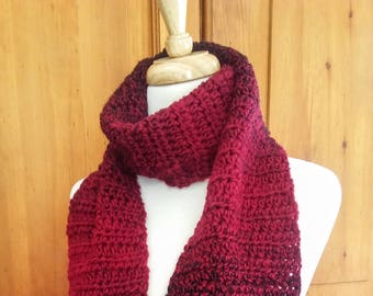 Handmade Crochet Red and Black Fringe Scarf Ready to ship for Valentine's Day Gift