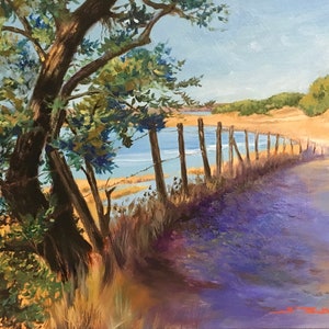 Obraz olejny krajobraz Kalifornii/Ścieżka spacerowa po bagnach/Spokojny widok/Krajobraz zachodni/Pamiątka z Kalifornii WYDRUK NA MACIE 11”x14”