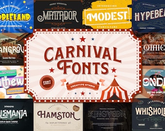 Carnival Font Bundle For Celebration event, Procreate, Templett, Corjl, Silhouette, Cricut, Logo, Branding