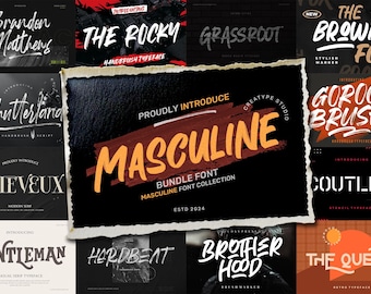Masculine Fonts Bundle For Sports & Fitness, Outdoor, Adventure, Construction, Industrial, Cricut, Corporate, Business Branding