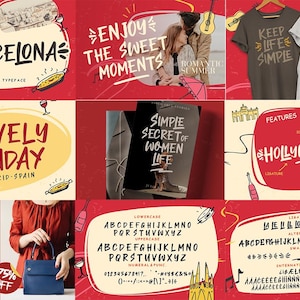 May include: A colourful graphic design featuring the text "Barcelona" in a casual typeface. The design also includes a red and white striped awning, a red and white striped umbrella, and a red and white striped building. The design is set against a white background.