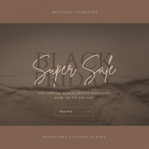 May include: Black Friday Super Sale graphic with a brown marble background. The text is in a bold, serif font with a handwritten script overlay. The text reads "Black Friday Super Sale". There is a call to action button that reads "Shop Now".