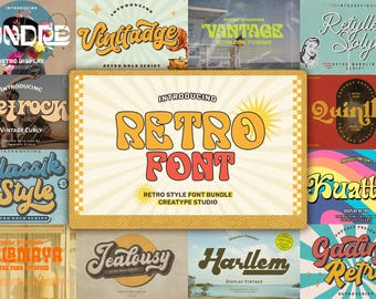 Retro Fonts Bundle For Retro style, Procreate, Canva Fonts, Templett, Corjl, Silhouette, Cricut, Logo or Branding