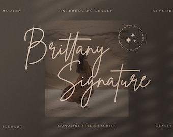 Brittany Signature Font for Canva Fonts, Templett, Corjl, Silhouette, Cricut, Procreate, Boho, Wedding, Invitation, Logo or Branding