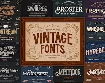 Vintage Fonts Bundle For Vintage style, Procreate, Canva Fonts, Templett, Corjl, Silhouette, Cricut, Logo or Branding