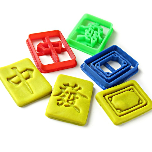 Chinese Mahjong Cookie Cutter Set - Three Dragon Honor Tiles (Red, Green White 中發白) Fondant Cutter Stamp. 3D printed Chinese Mold Fun Gifts