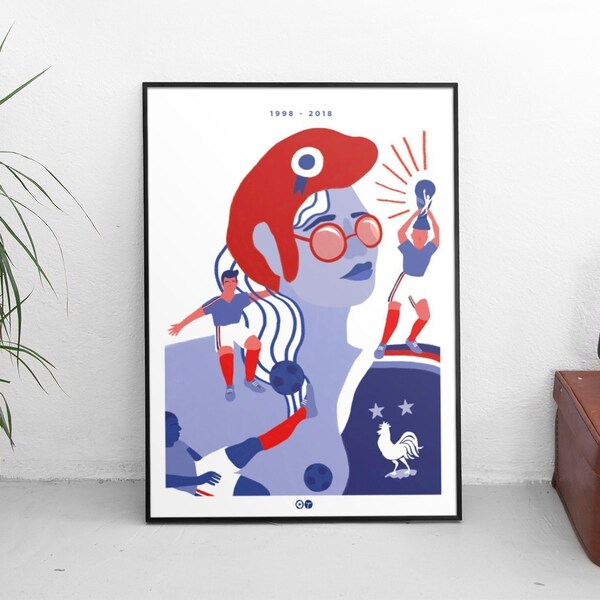 AFFICHE FOOT MARIANNE  - world cup - coupe du monde - Décoration - cadre - 1998 2018 - Poster - Bleu blanc rouge - France