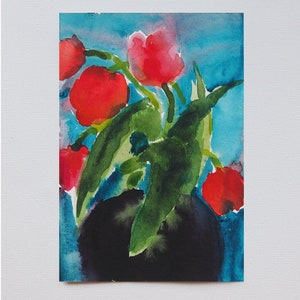 Small Original Watercolor Painting, Tulip, Watercolor Painting Decor, Wall Art, 10.5 x 15.5cm