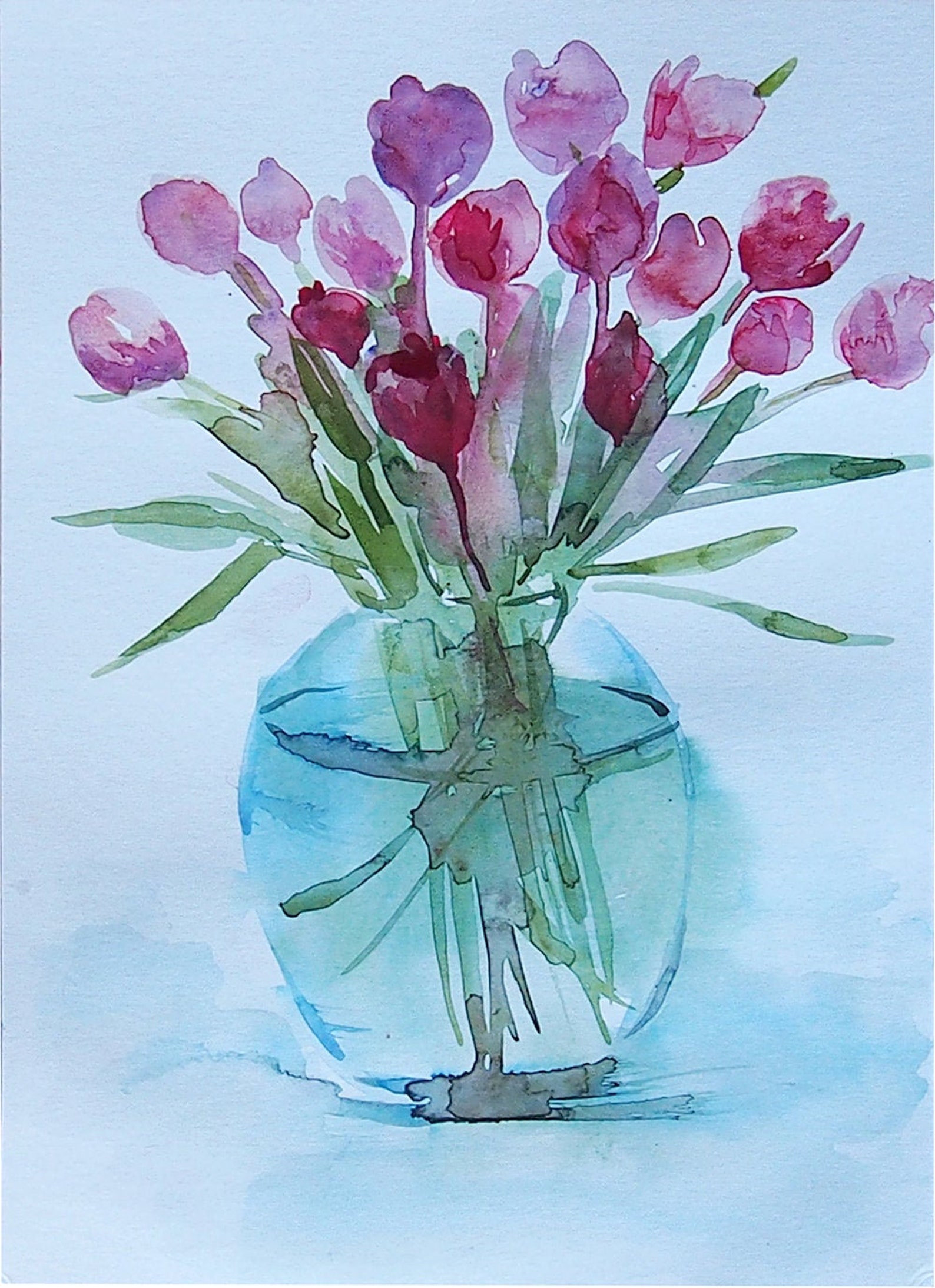 Original Watercolour Painting Flowers in a Glass Etsy