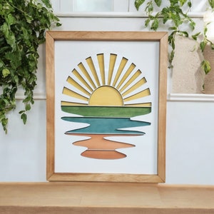 Sunrise sunset wall art, boho wall art, minimalist art, wood wall art, Farmhouse decor, sunrise decor, sunset decor