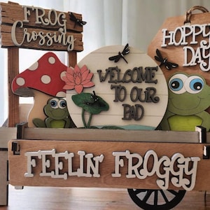 Feelin Froggy Tiered Tray, Interchangeable wagon, Interchangeable Shelf Setter, Housewarming Gift, Summer Tiered Tray, Interchangeable bench