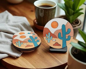 Desert themed coasters, set of 4 boho themed coasters, Sunrise coasters, Sunset coasters, minimalist decor, coaster set, gift ideas