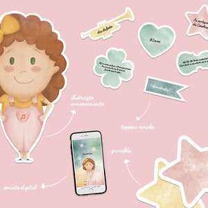 Kit de fiesta de cumpleaños 100% personalizado / Listo para imprimir / Kit de fiesta imprimible / Ilustración personalizada / Retrato de dibujos animados / Primer cumpleaños