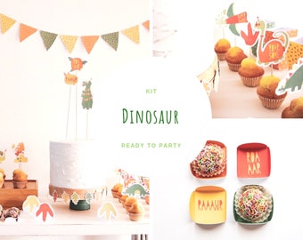 Printable Dino Birthday Party Kit, Dinosaur party decoration, 1st birthday party favours, Dino party decor supplies, party in a box