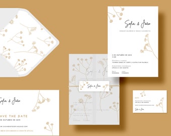 Modern Minimalist Wedding Invitation, Printable Wedding Suite, Invitation Template, Rustic Invitation Template, Floral invitation, Botanical