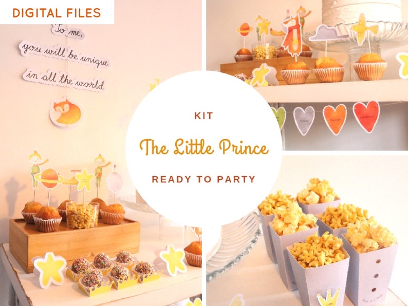 The Little Prince Printable Party Kit, Le Petit Prince digital party set, Party decoration, Baby shower, first birthday, DIY decor, one year image 1
