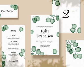 Eucalyptus wedding stationery template, printable boho wedding invitation, greenery rustic stationery, wedding invitation set, Eucalyptus