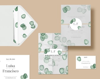 Eucalyptus Wedding Suite, Greenery Wedding Invitation Set, Watercolor Eucalyptus, Rustic Wedding invitation, RSPV, Save the Date, Rustic