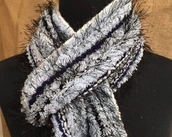 Light Blue & Black handmade knitted scarf - 19