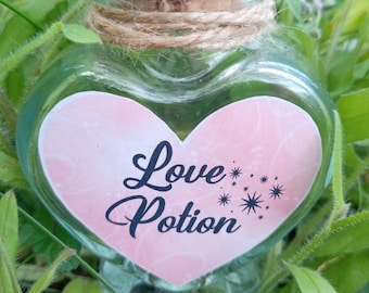 Valentines Love Potion 80ml glass heart shape bottle - Wedding Favours or stocking filler
