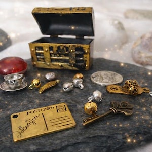 Fairy Treasure Chest with wand, Fairy Door Key, Fairy Bells and Fairy Dust