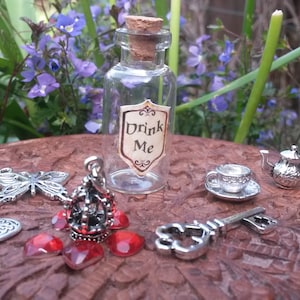 Drink Me Alice In Wonderland Bottle with Key & charms Party Bag, Stocking filler