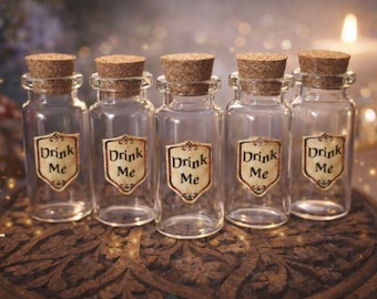 5 Drink Me Alice In Wonderland Style 9ml Glass Bottles Wedding Party favours