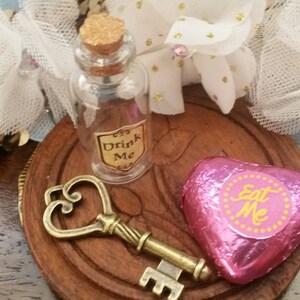 Drink Me Alice In Wonderland Inspired Glass Bottle with Eat Me Sweet & Key image 2