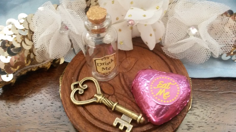 Drink Me Alice In Wonderland Inspired Glass Bottle with Eat Me Sweet & Key image 2