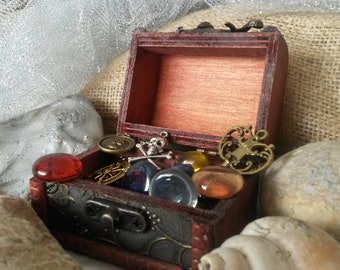 Mini Wooden Treasure Chest filled with glittering pirate jewels