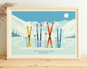 Custom Family Ski's print DIGITAL DOWNLOAD, Custom Snowboards poster, Personalised Friends print, Ski print, Ski Gift